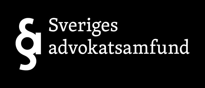 Logotyp, paragraf, med text: Sveriges advokatsamfund.