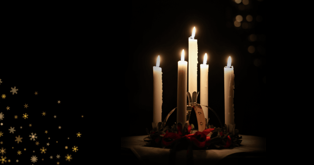 En luciakrona omgärdad av mörker och stjärnor