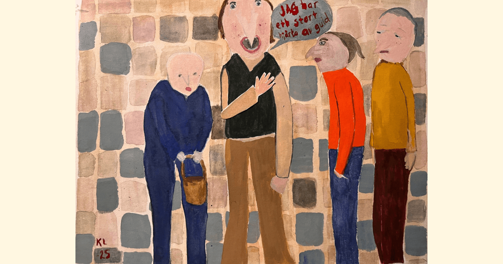 Målning av fyra personer.