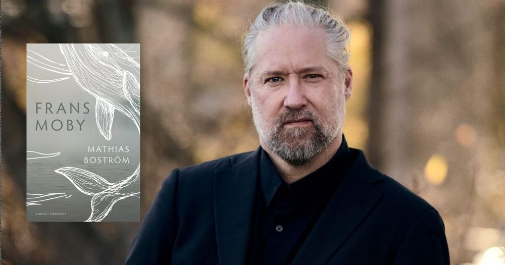 Författarporträtt och bokomslag till "Frans Moby". 