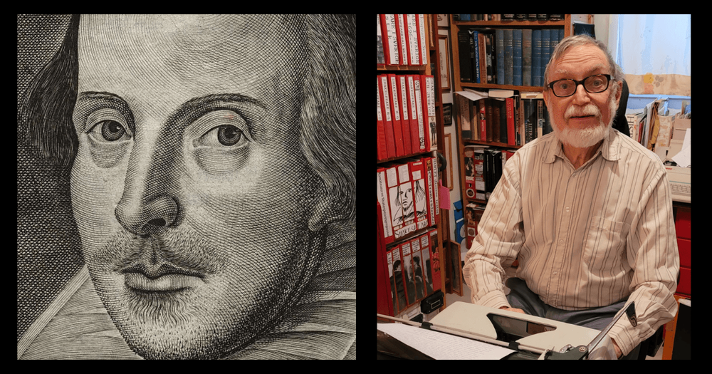 En bild föreställande Shakespeare jämte ett foto på författaren Kent Hägglund