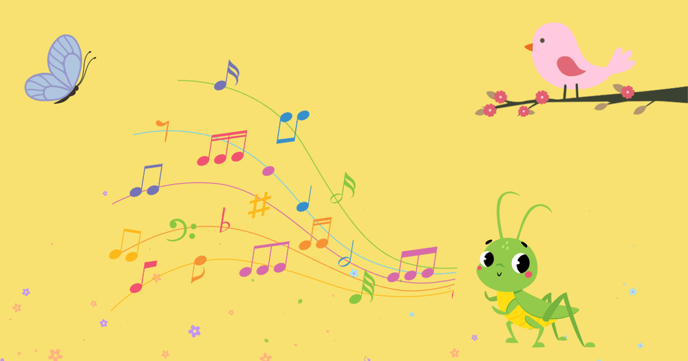 Tecknade djur och färgglada noter