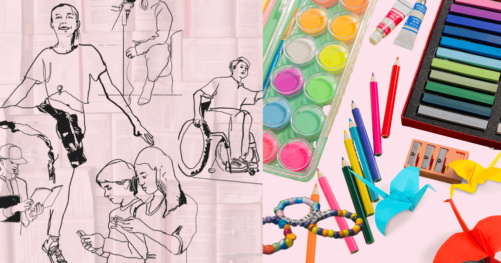 Collagebild över olika pysselmaterial