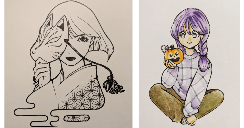 Två ritade manga figurer 