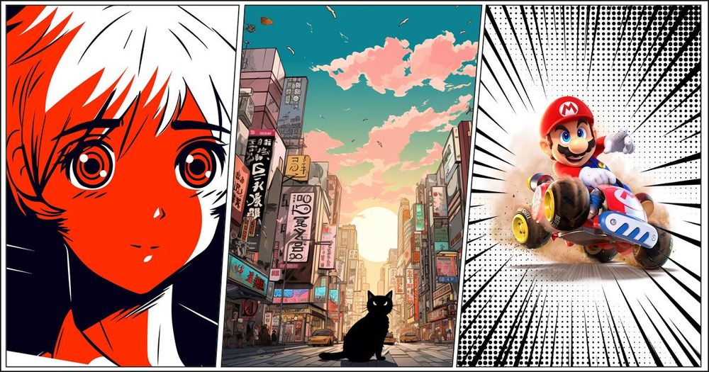 Kollage av olika animerade bilder