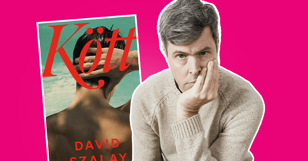 Collage med bokomslag "Kött" och porträtt av David Szalay.