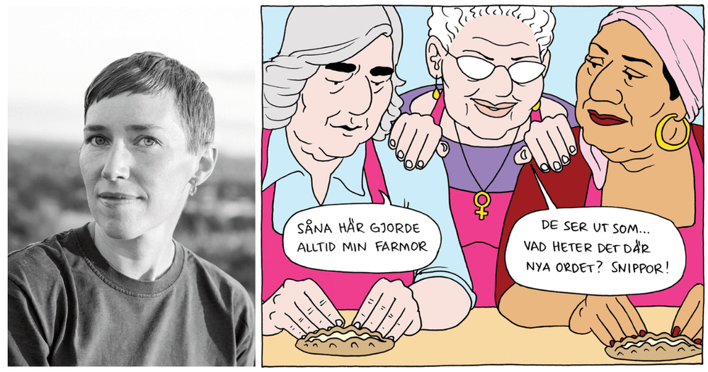 Bild av konstnären och av en serieteckning