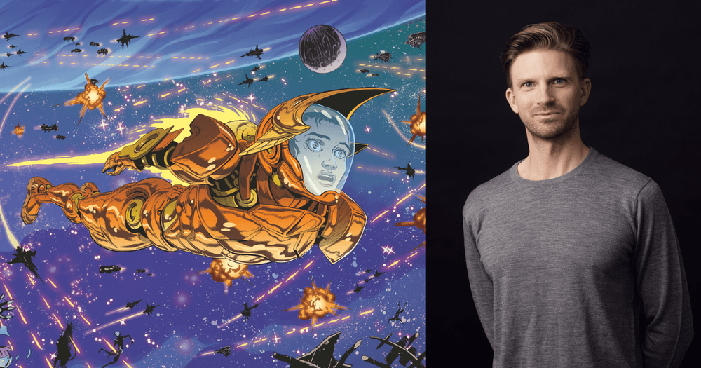 Karl Johansson och en illustration föreställande rymden.