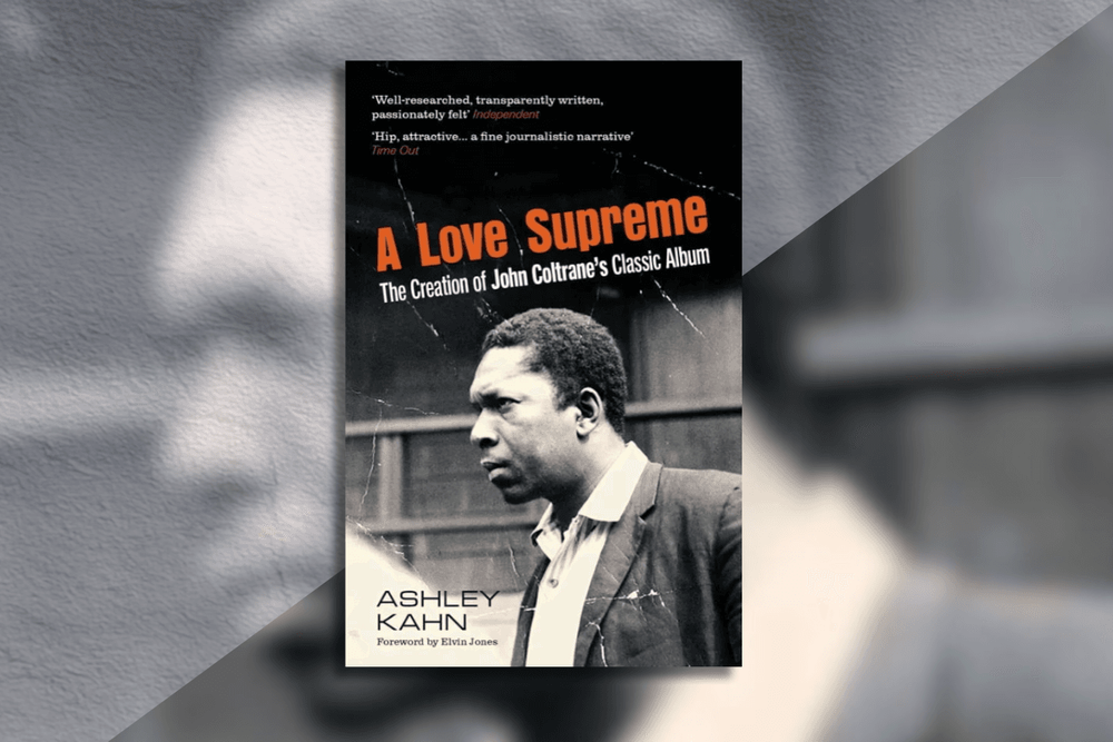 Collage med omslaget till "A Love Supreme" av Ashley Kahn