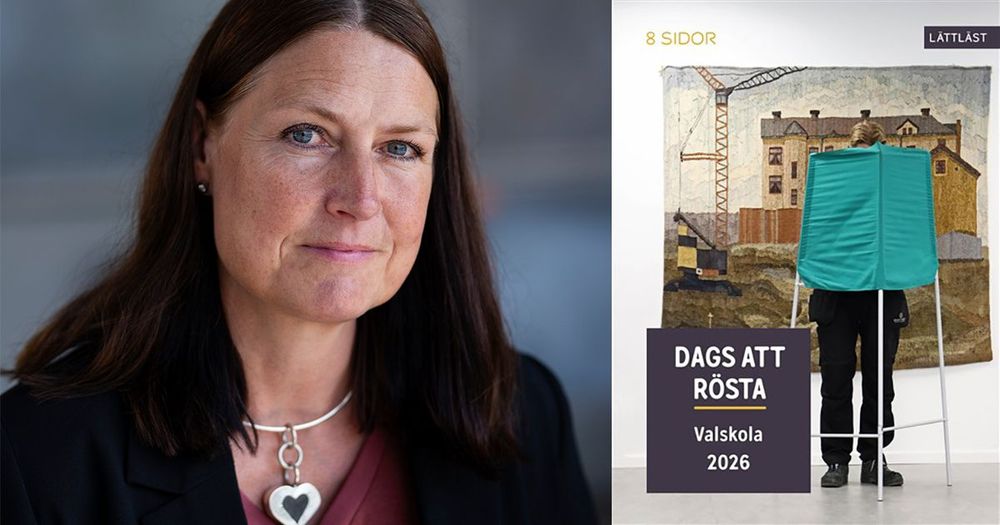 Porträtt på Marie Hillblom och bokomslag till "Dags att rösta"