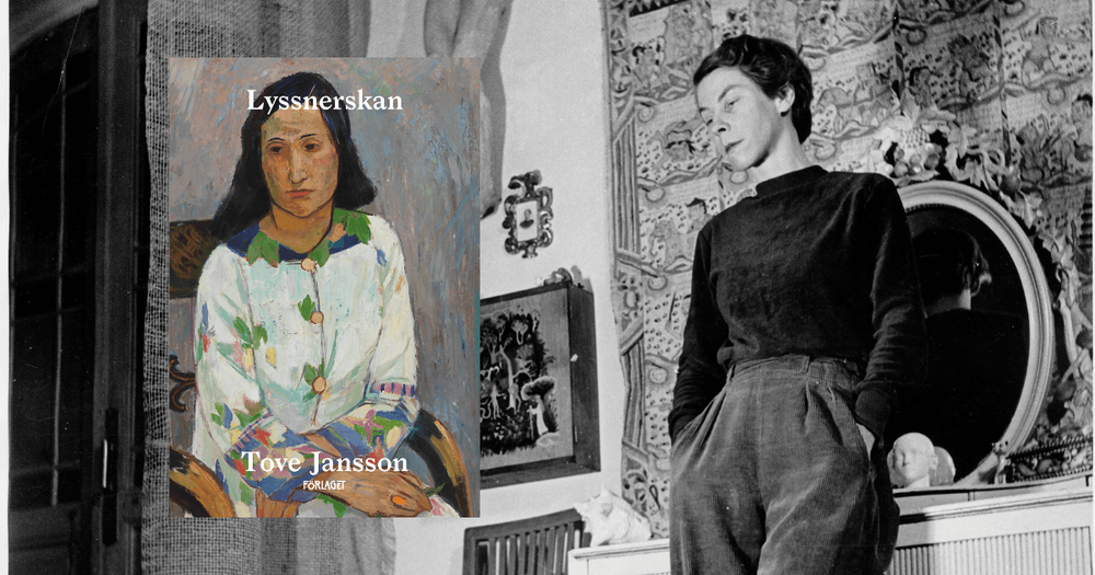 En bild på Tove Jansson och en bild på omslaget till Lyssnerskan
