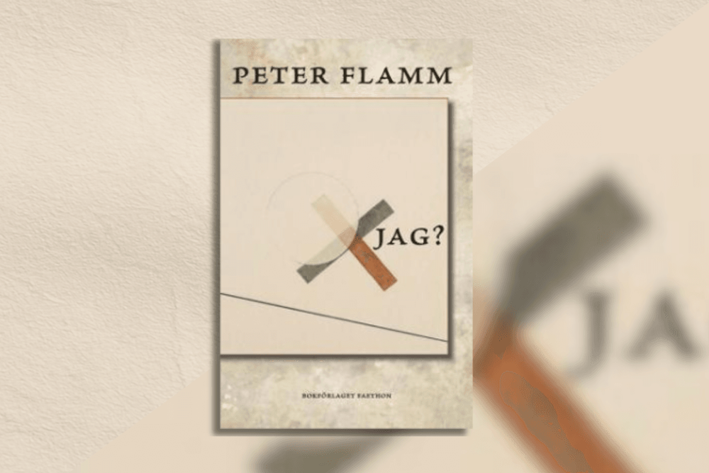 Collage med omslaget till "Jag?" av Peter Flamm