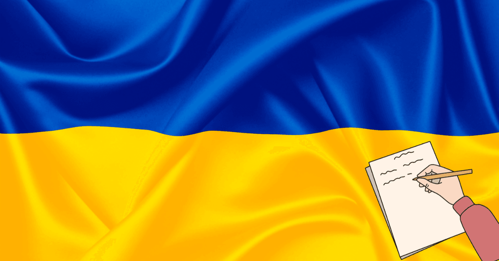 bild av ukrainska flaggan och skrivande