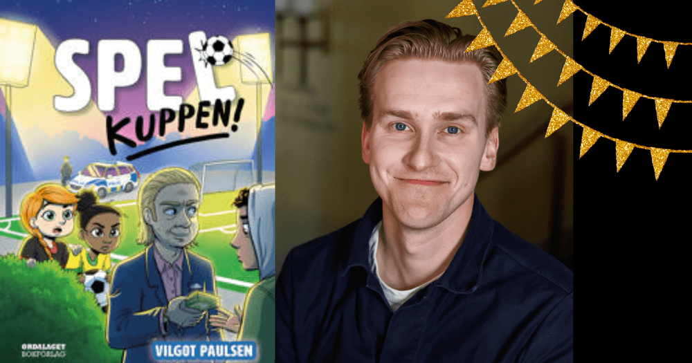 Bild på boken Spelkuppen och bredvid ett foto på Vilgot Paulsen.